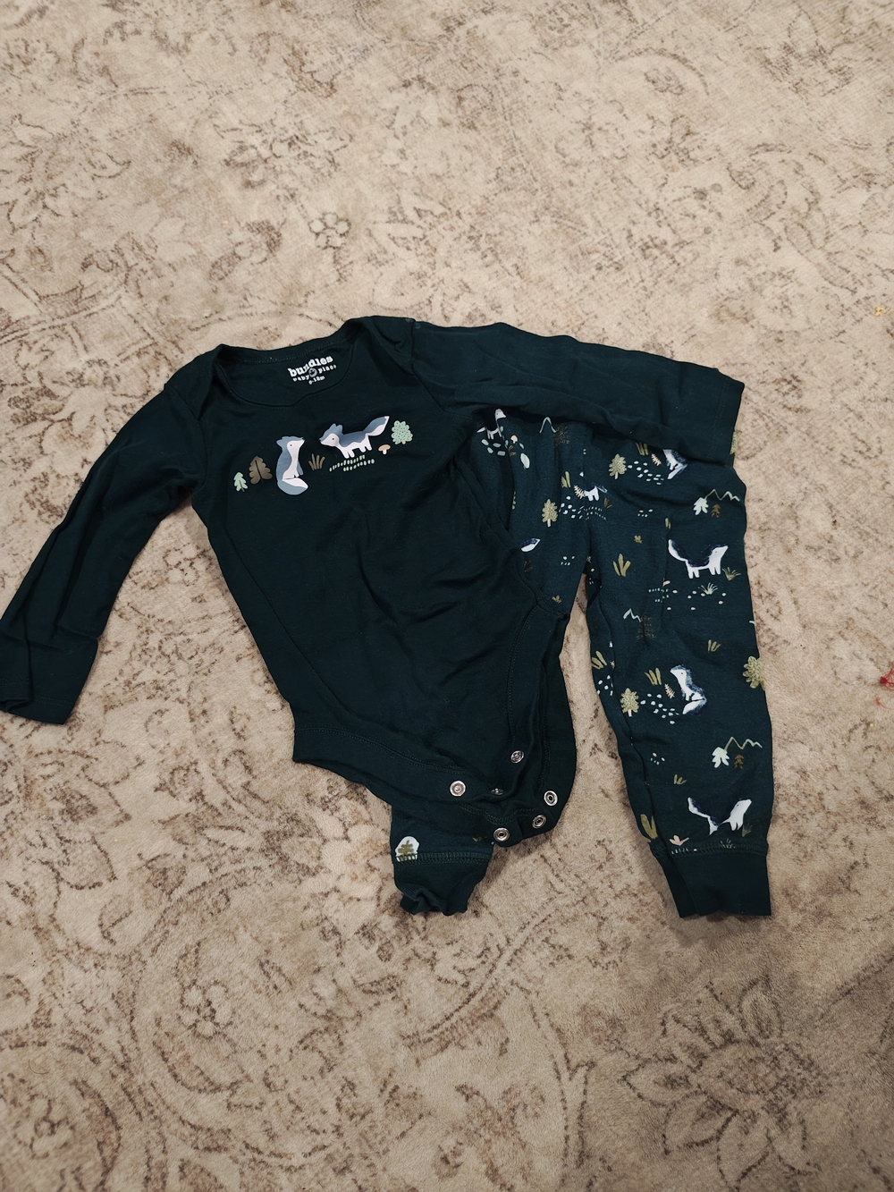 Dark Green Kids Matching Set with Woodland Fox Print